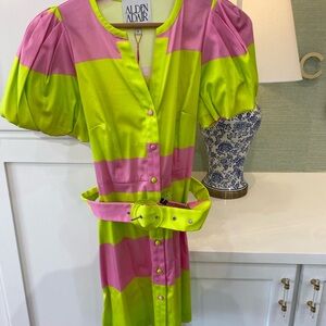 Pink and Green Striped Mini Dress